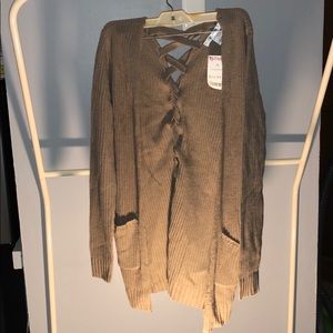 brown braided cardigan NWT